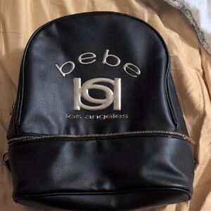 Bebe Black Backpack with Silver Logo
